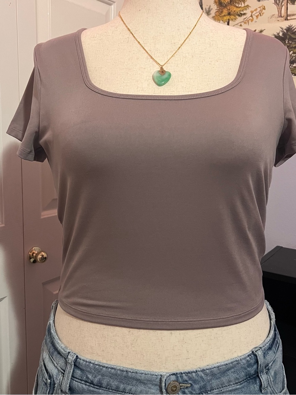 Hollister Square-Neck Crop Top in Mauve Gray
